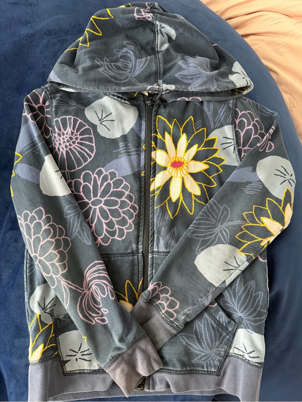 Tea Collection Blue Fade Hoodie with Yellow & Pink Floral Print